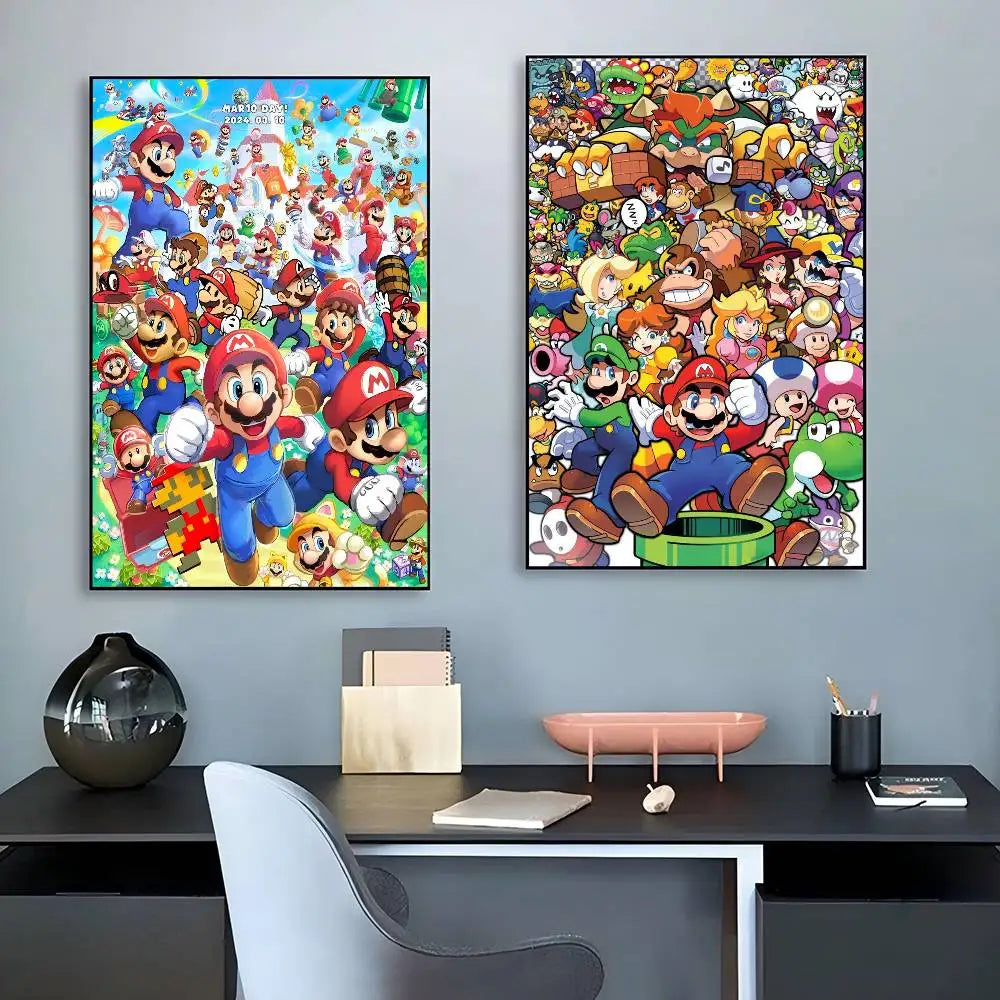 Game Super Mario Self-adhesive Art Poster Retro Kraft Paper Sticker DIY Room Bar Cafe Stickers Wall Painting