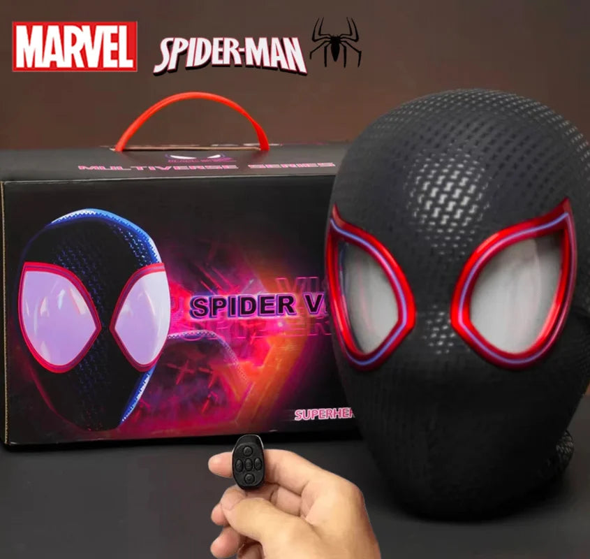 In Stock Miles Spider-Man 1:1 Scale Electronic Mask With Moving Glowing Eyes Ring Control Cosplay Toy Gift For Boys Gift