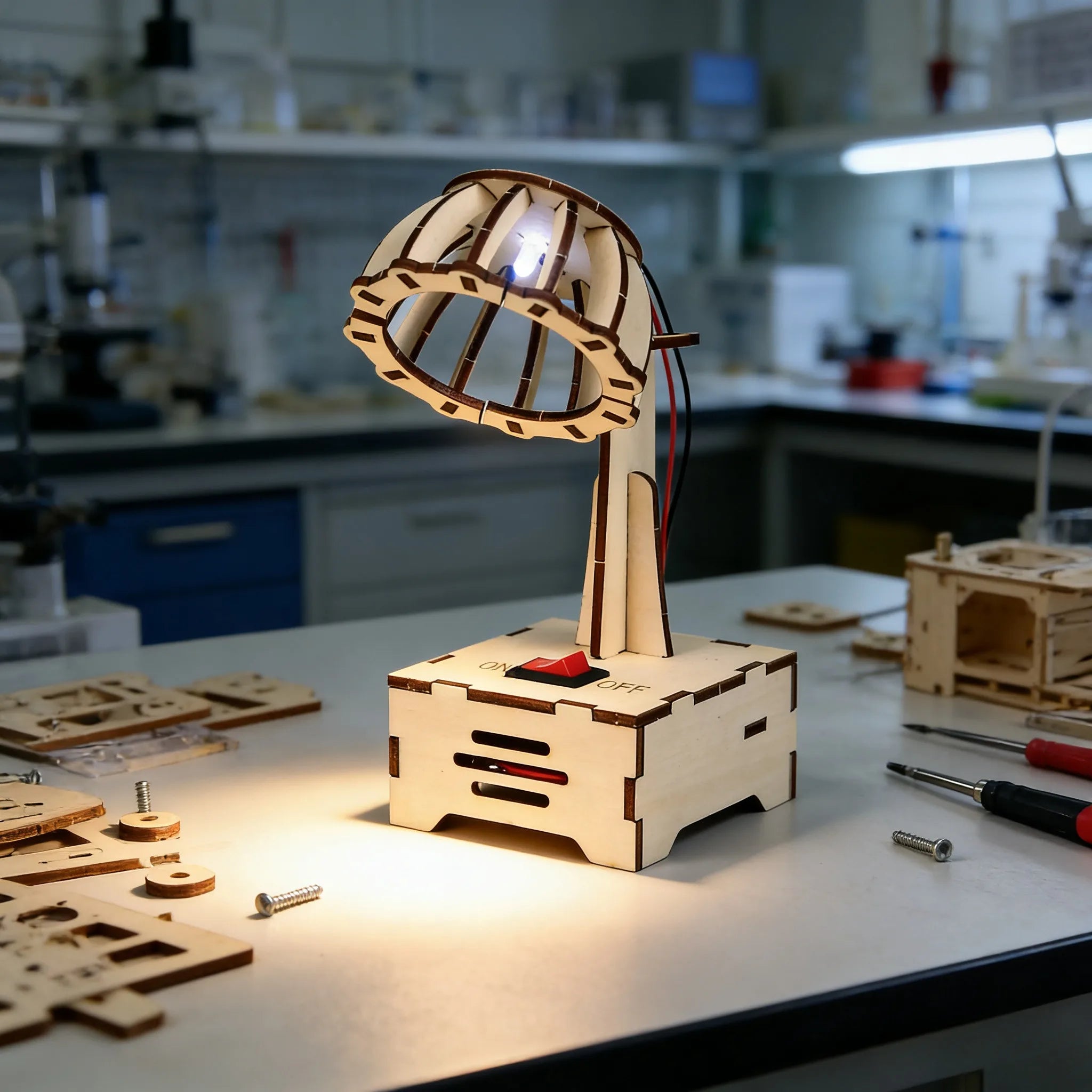 Children's science and education experiment models, children's DIY wooden table lamp hand-assembled toys, children's DIY gifts