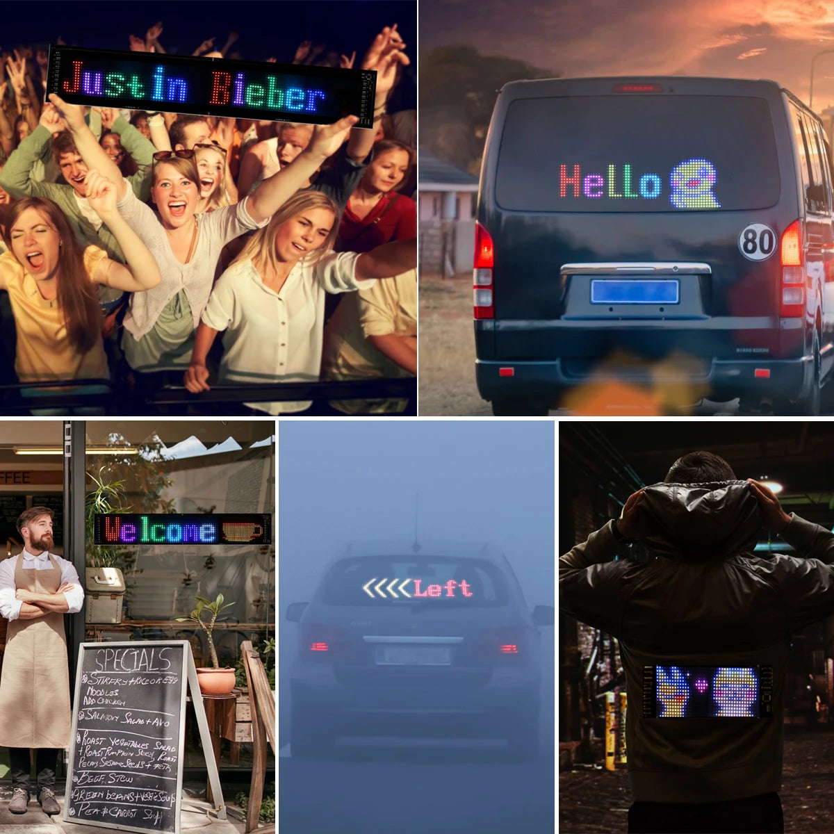 16x96 LEDs Matrix Pixel Panel,Scrolling Bright Advertising LED Signs Lights,USB Flexible 5V LED Car Sign Bluetooth App Control