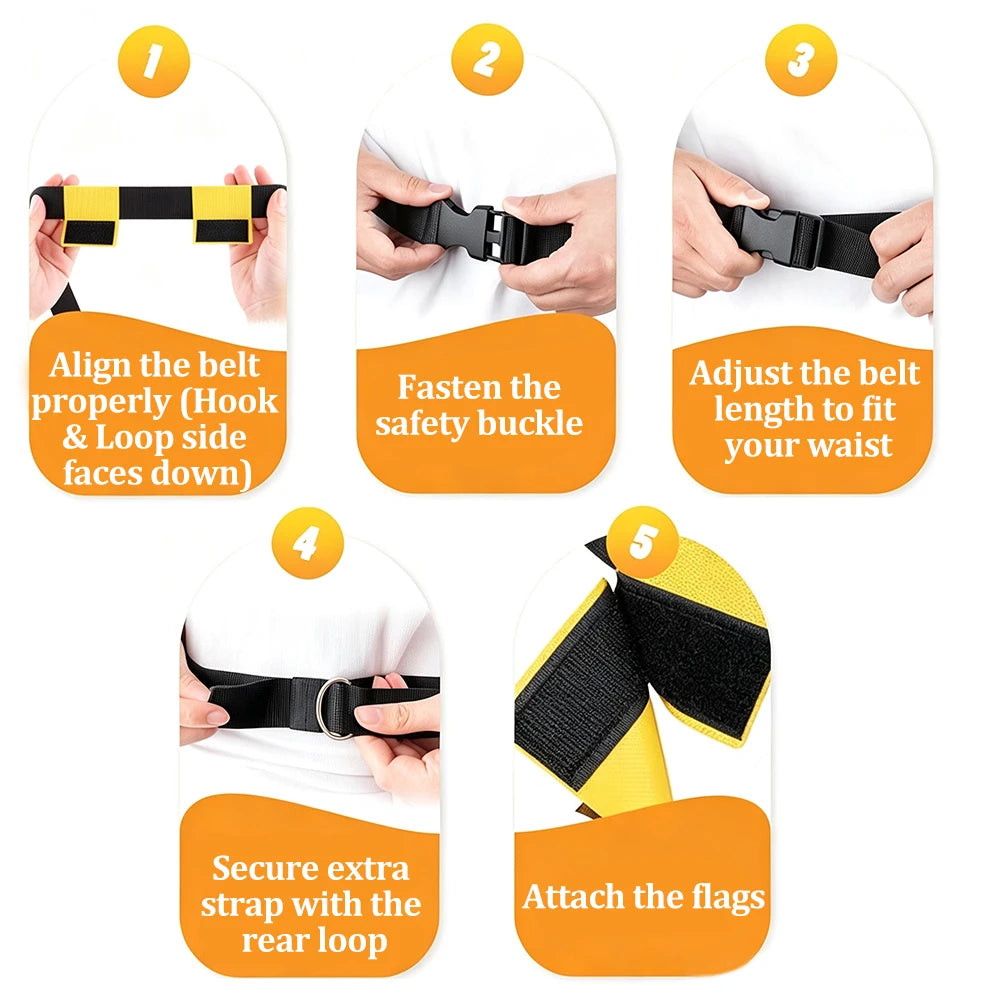 6PCS Flag Football Belts Set Adjustable Rugby Flag Waist Belt Outdoor Training Game Equipment for Kids Youth Adults Team Sports
