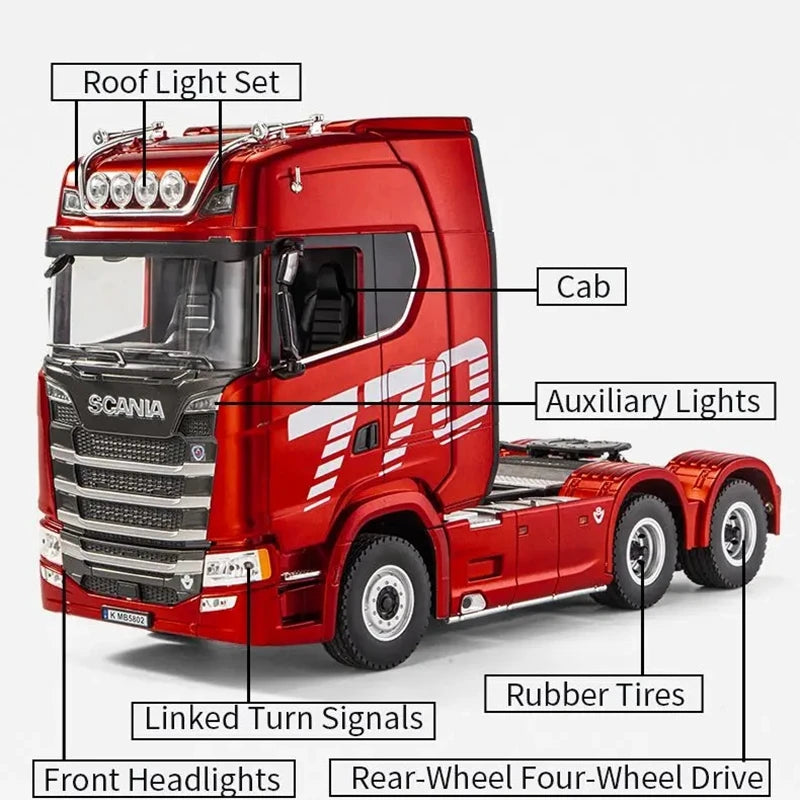 Remote Control Car RC Tractor Alloy Heavy Truck Engineering Semi Trailer Model with Light Sound Radio Toy HUINA 1501 770S Gift
