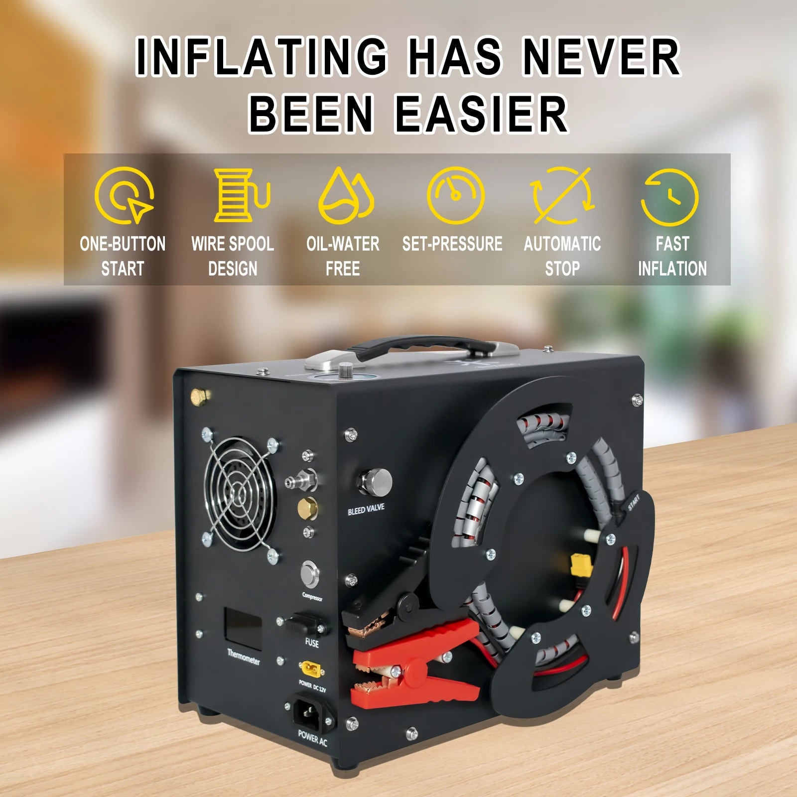 TUXING TXES062 300Bar 4500Psi 12V PCP Air Compressor High Pressure Compressor with Wire Spool 12V Adapter Auto-stop PCP Rifle