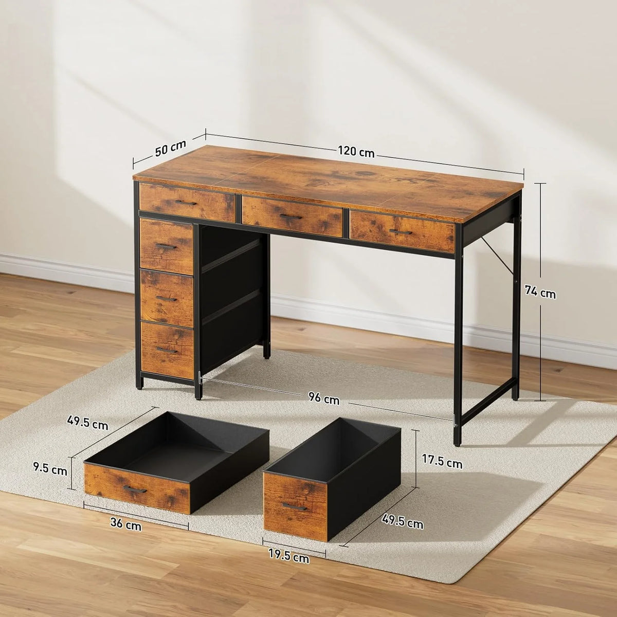 47 Inch Office Desk with Storage, Computer Desk with 6 Drawers, Wood Writing Desk for Home Office, Bedroom, Gaming, Study
