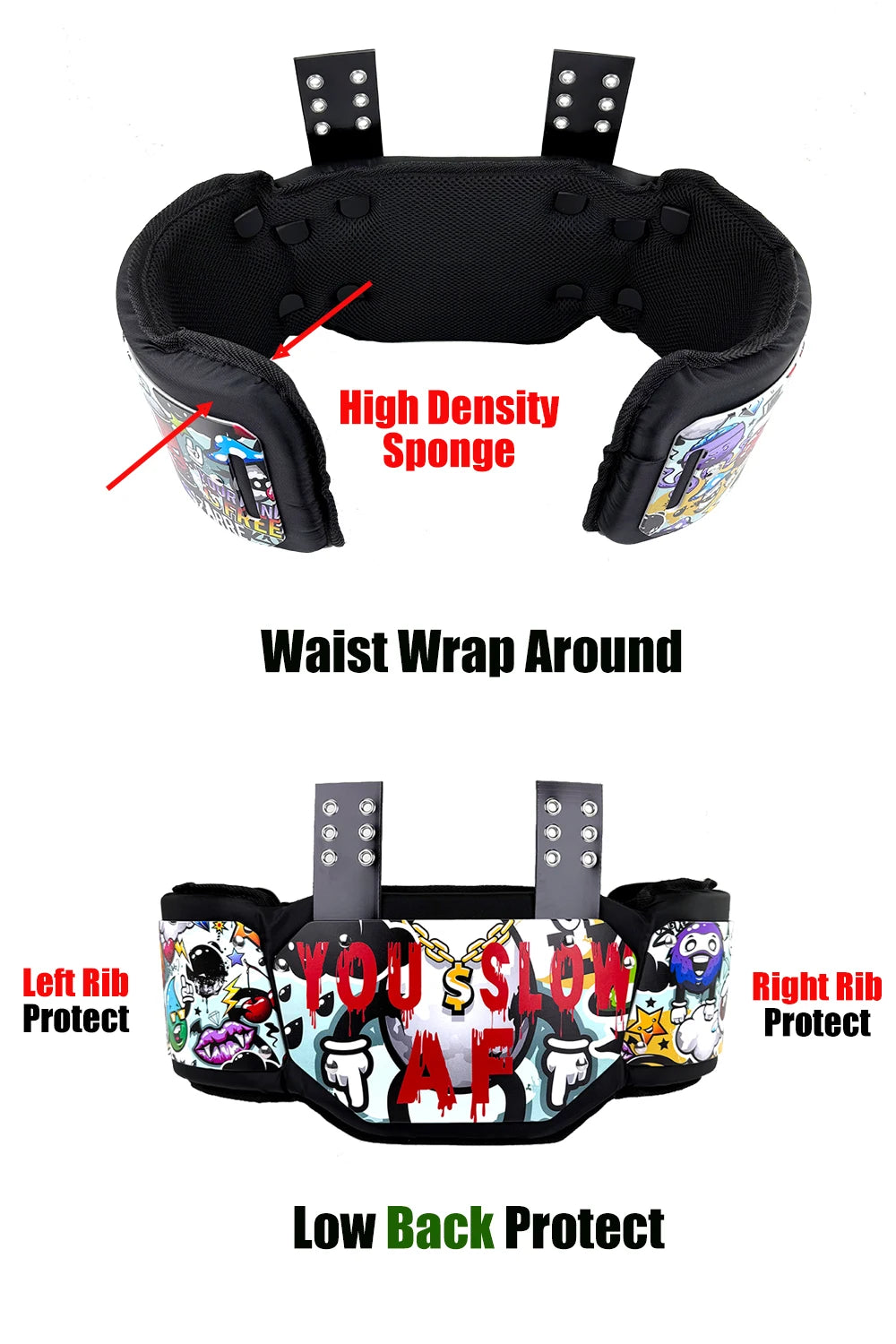 American Football QB Rib Protectors Rugby Waist Wrap Around Protector with Backplates for Adult Youth