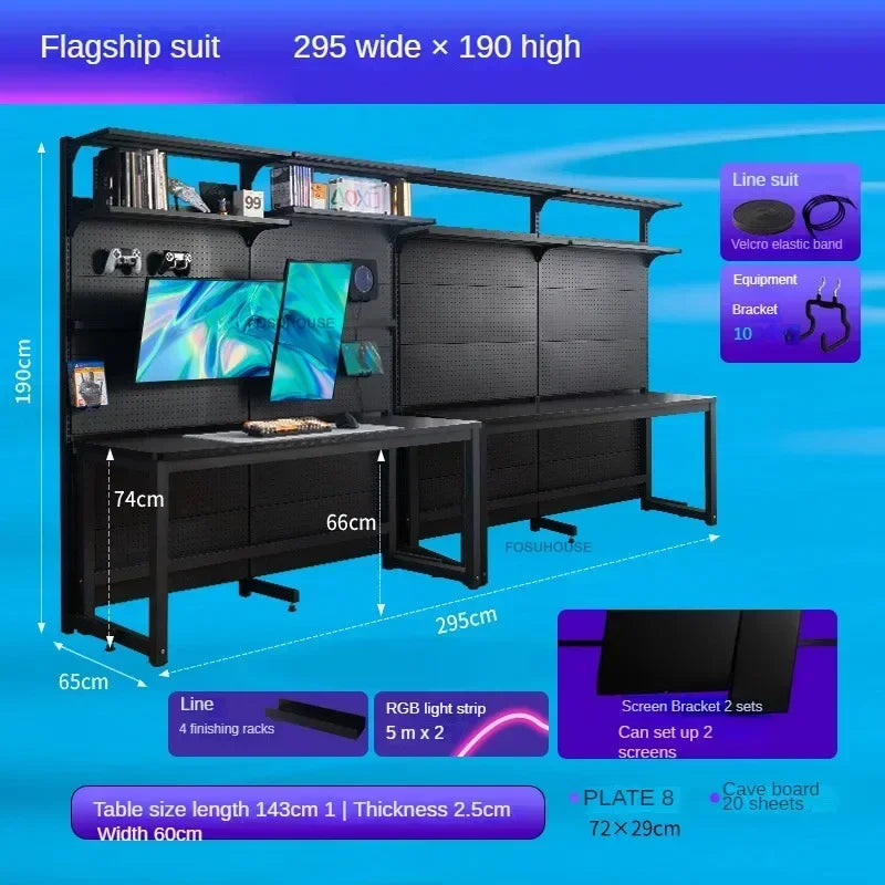 Double Gaming Desk Luxury Office Furniture Bedroom Computer Table Integrated Bookshelf Home Storage Designer Desktop Study Table
