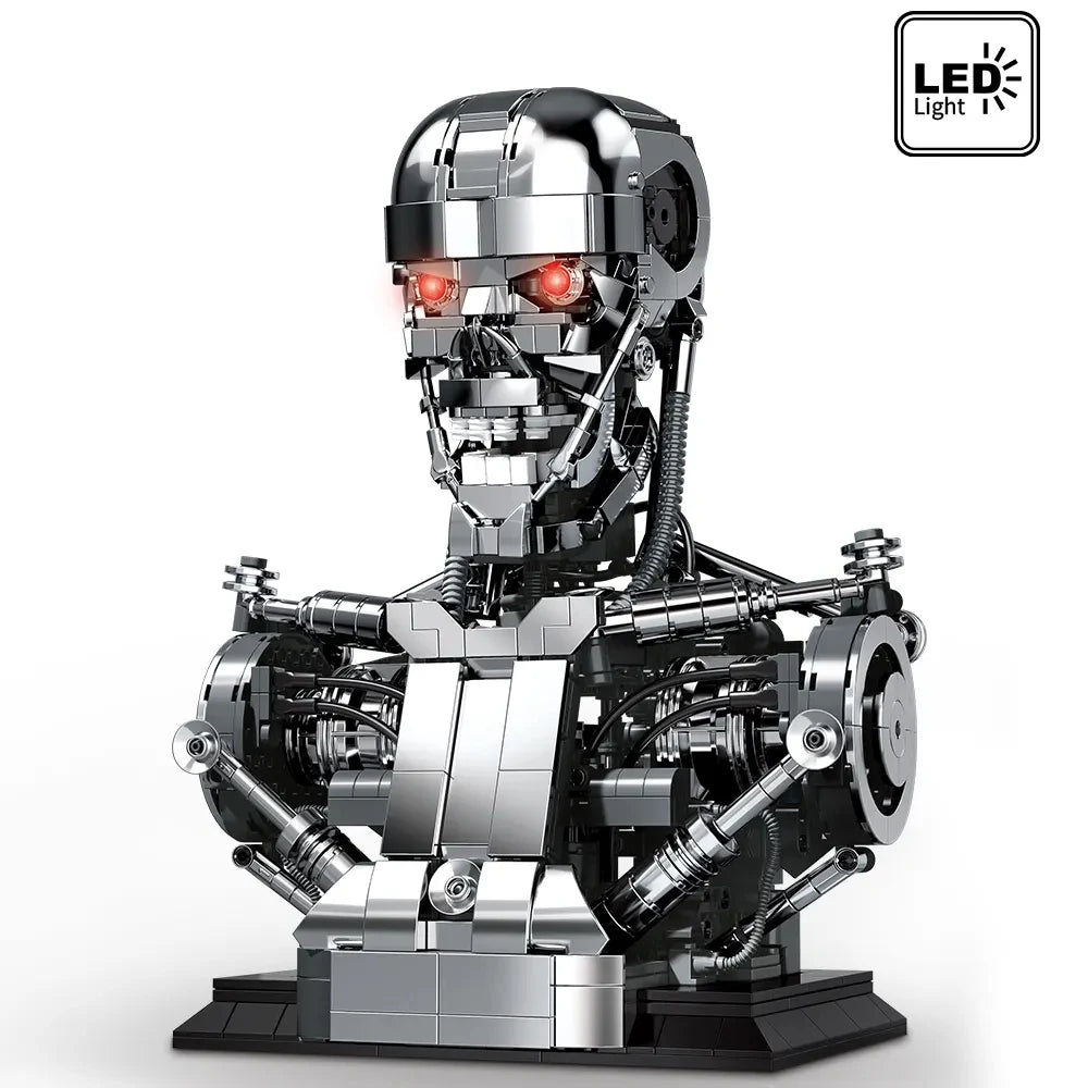 1469PCS Mecha Skull Skeleton Robot Building Blocks Movie T800 Bust Figures Model Desktop Ornament Construction Bricks Toys Gift