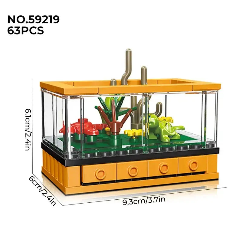 Micro Fish Tank Series Building Blocks Set Clownfish Lobster Display Box Model Children Creative Diy Educational Bricks Toys