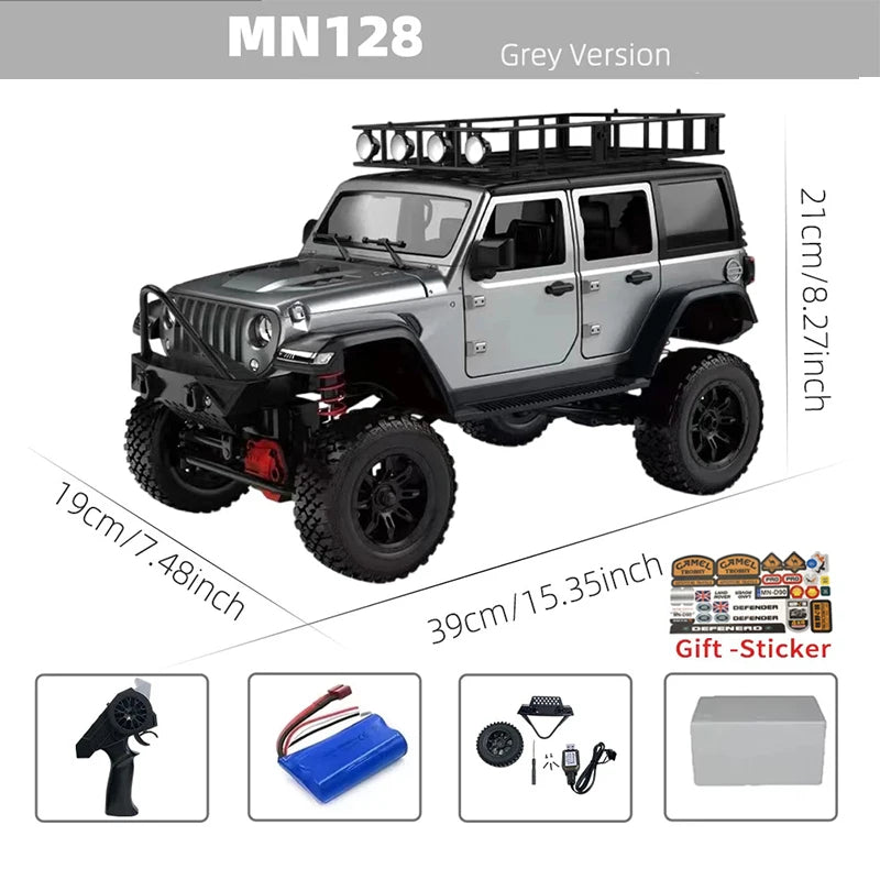 MN128 1/12 RC Car 4WD Jeep Model 2.4G Remote Control LED Light 4X4 Off Road 4WD Climbing RC Truck Electric Toy Car Gift for Boy
