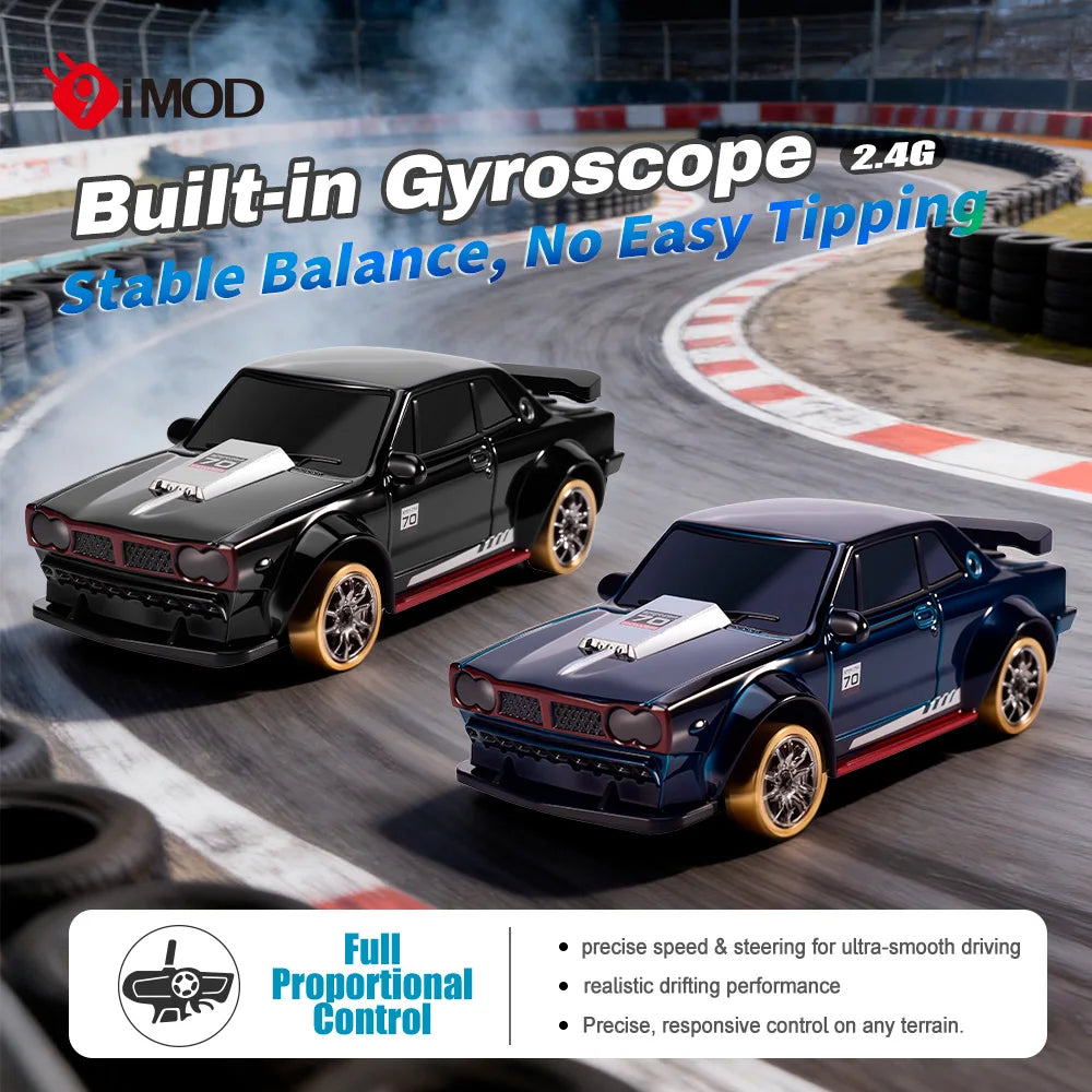 9IMOD 1/64 RC Drift Car 2.4G 4WD Full Proportional Remote Control Car with Gyro LED Lights Magnetic Charging High Low Speed