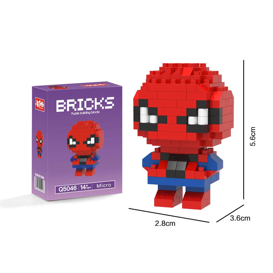 Spider-Man, Iron Man, Captain America & Batman Q-Version Mini Particle Building Blocks, Cartoon Merchandise, DIY Holiday Gift