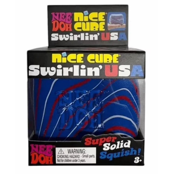 NeeDoh Nice Cube Swirlin’ USA Limited Edition - Sensory Toy with a Super Solid Squish - Unique Swirling Color Blend