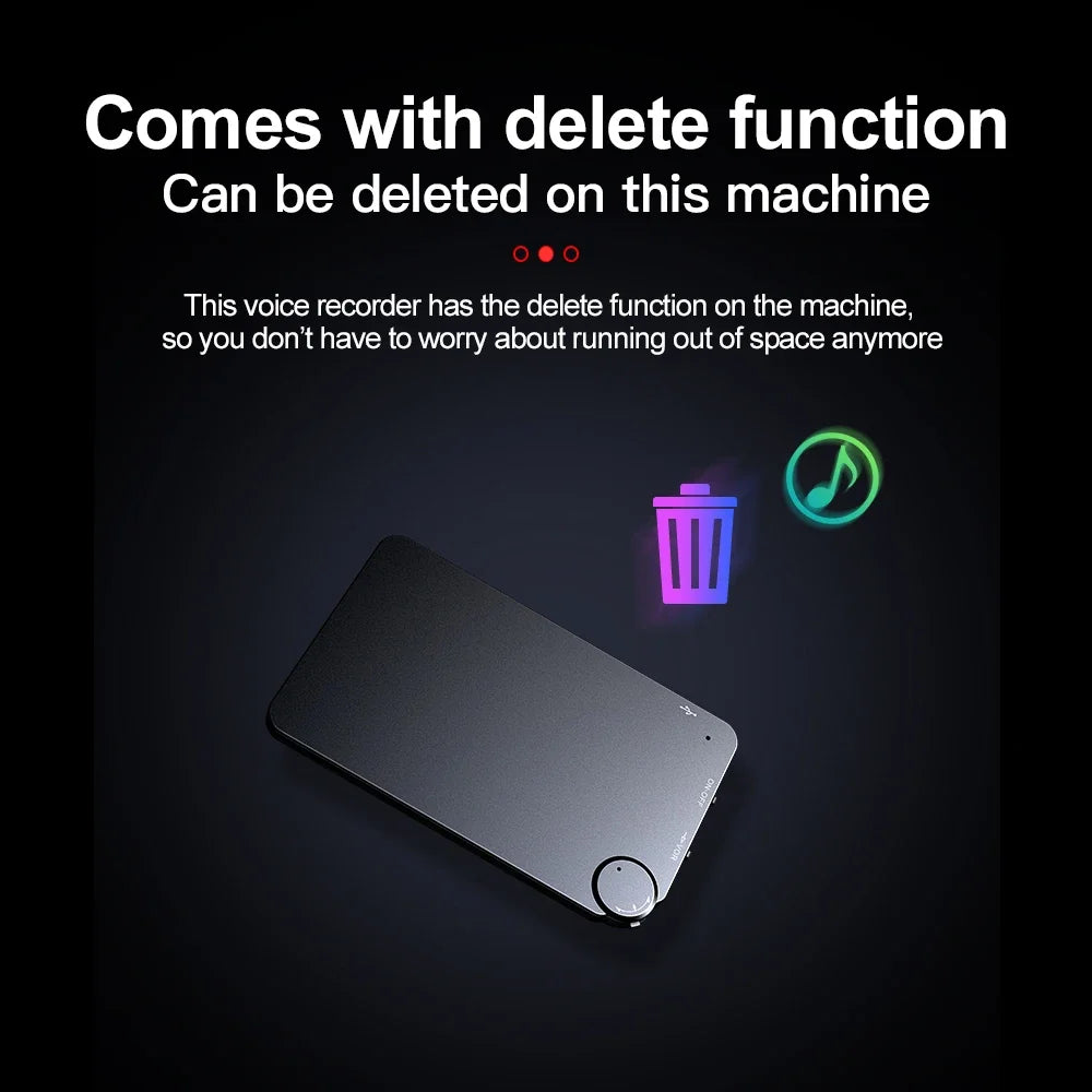 Capture every word clearly with this ultra-thin digital voice recorder—offering up to 150 hours of recording time in a sleek, compact design!