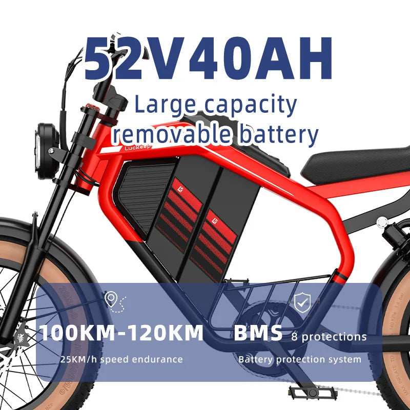 E-Bike 2000W Motor 52V40AH All-terrain Fully Suspended Off-road Motorcycle Electric Bike 20*4.0-inch Fat Tire  Electric Bicycle