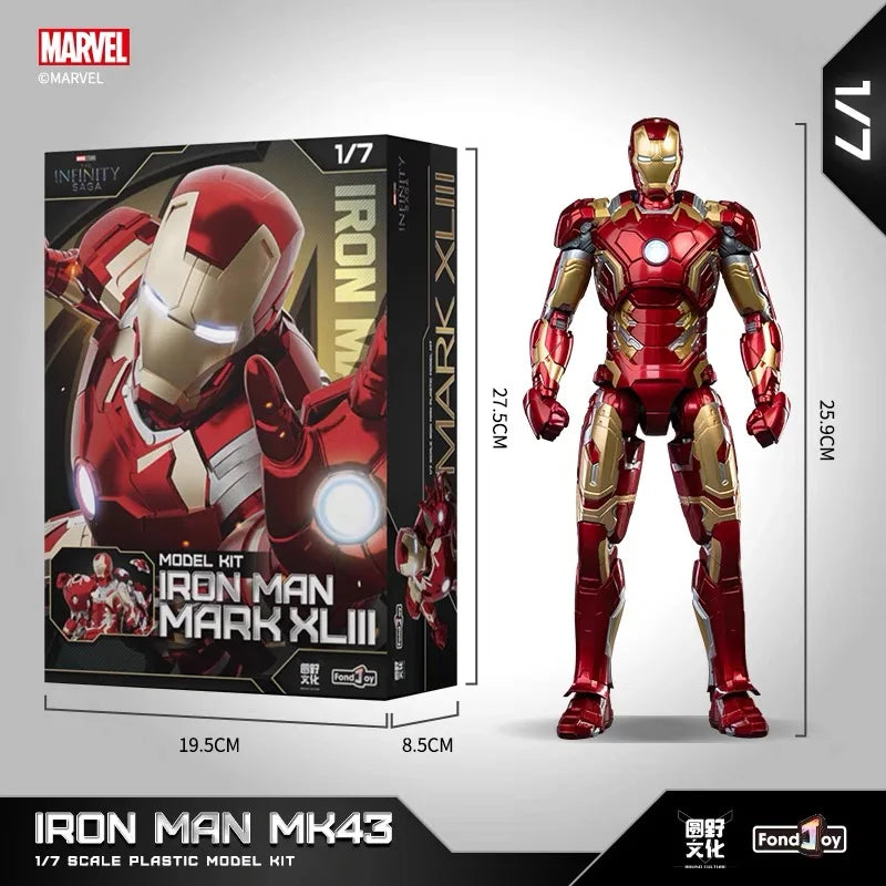 Original LED FondJoy Iron Man MK42 MK43 MK46 MK1 MK2 MK3 MK4 DIY Toys Action Figure Tony Stark Collection Anime Model Kids Gift