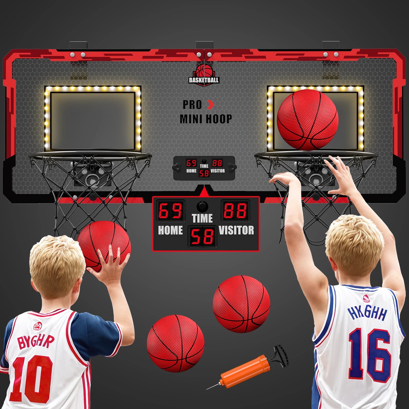 Basketball Hoop Double Children Home Exercise Scoring Funny Game Kids Basketball Hoop Set Wall Frame Stand Hanging Backboard