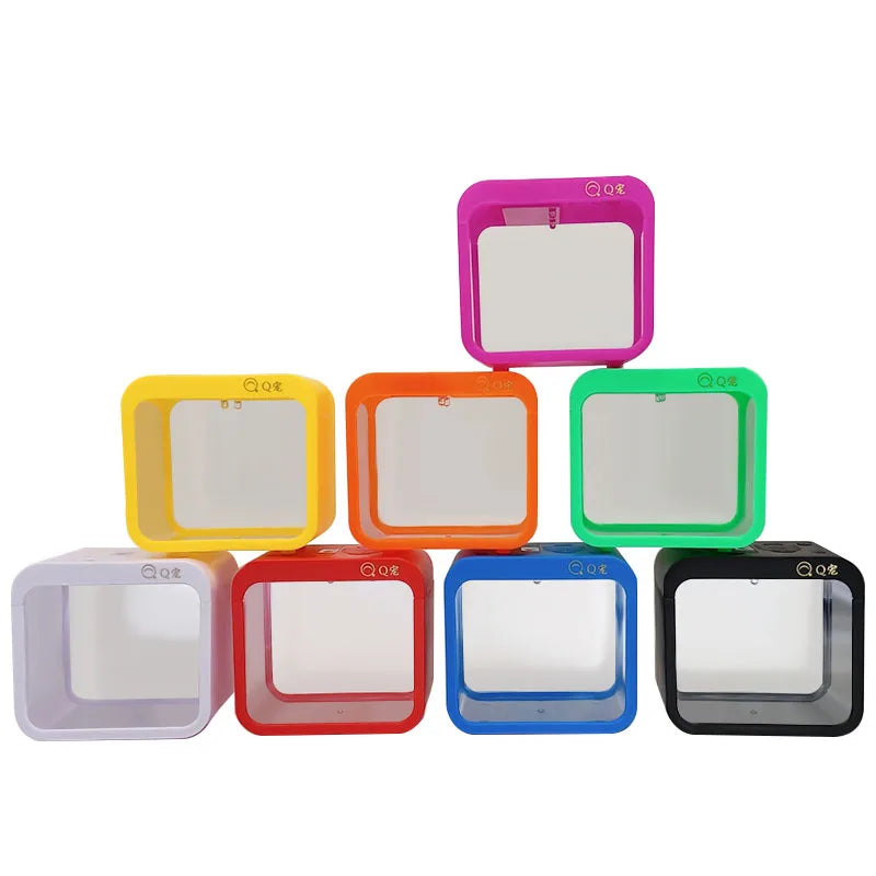 Desktop Transparent Acrylic Fish Tank Plastic Small Goldfish Tank Creative Aquarium with LED Light Decoration (No Batteries)