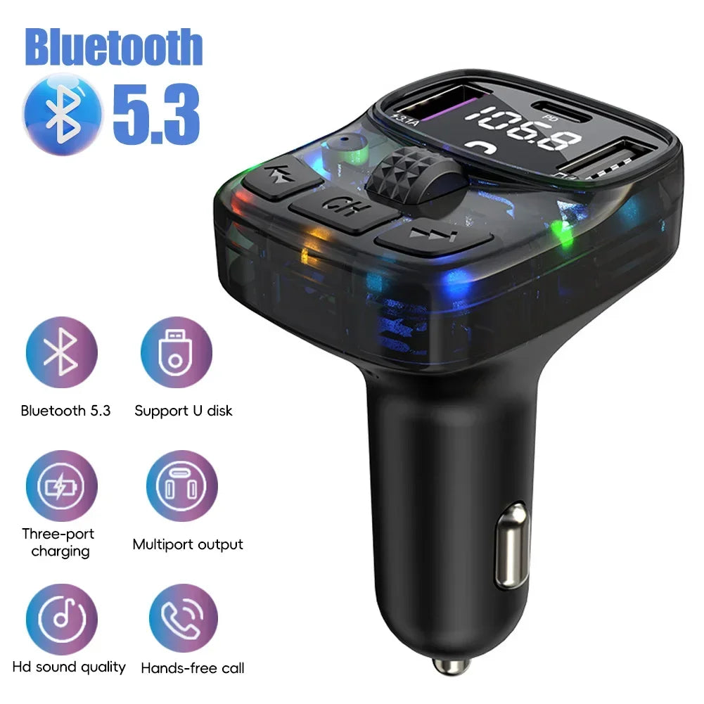 Bluetooth 5.3 FM Transmitter Car Charge Handsfree Charge Radio Modulator MP3 Player with PD15W Super Quick Charge Adapter