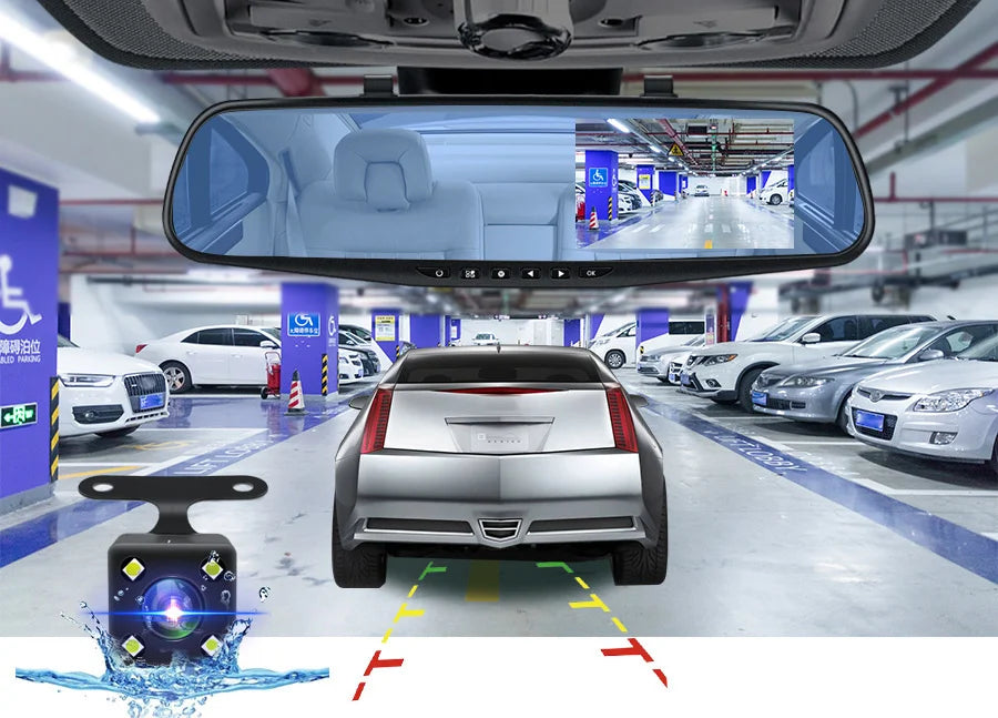 Dashcam 4.3 Inch Mirror FHD 1080P Camera Dual Lens DVR  Rearview Mirror Dash Camera Car Video Recorder Auto Black Box Car Dvr
