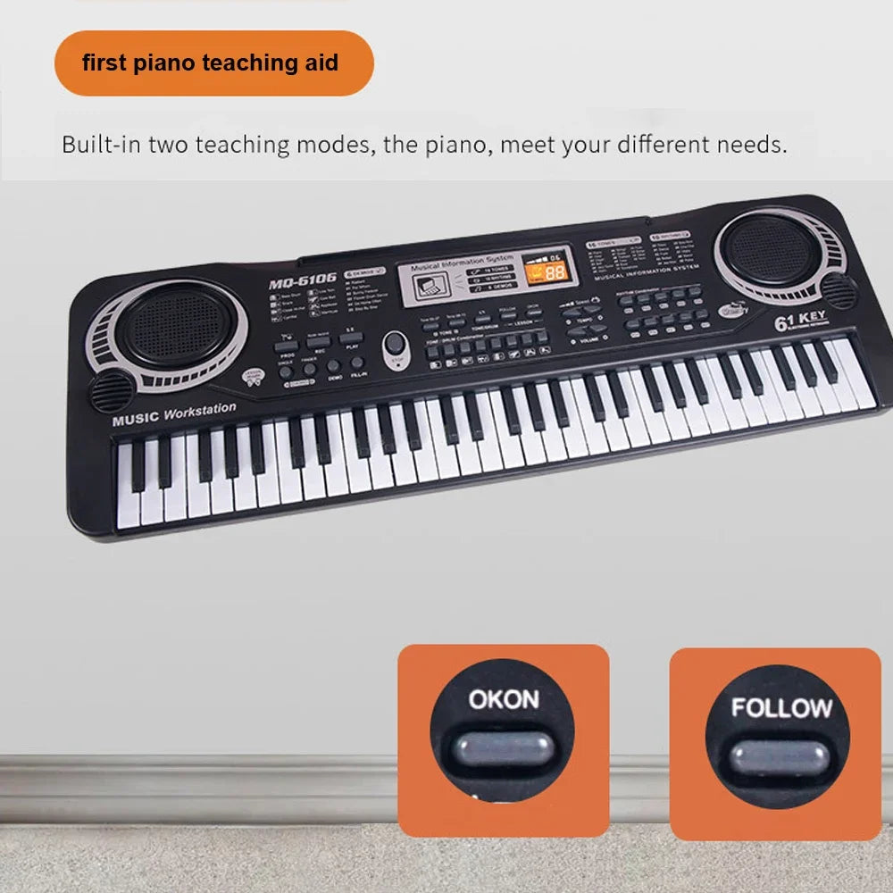 61 Keys Keyboard Piano, Children's Multifunctional Electronic Digital Piano Toys with Microphone, Portable Piano Keyboard