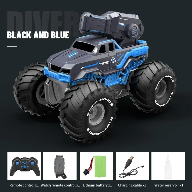 2.4G Self-absorbing High-pressure Water Gun Remote Control Car Amphibious Off-road Vehicle Climbing Stunt Car Water Toys