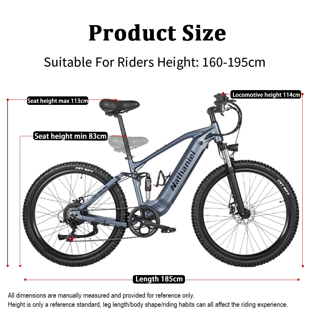 Nathaniel SYR03 Electric Bike 27.5' 1000W Adult Electric Assisted Bike 48V 20Ah Large Capacity Detachable Lithium Batteries Ebik