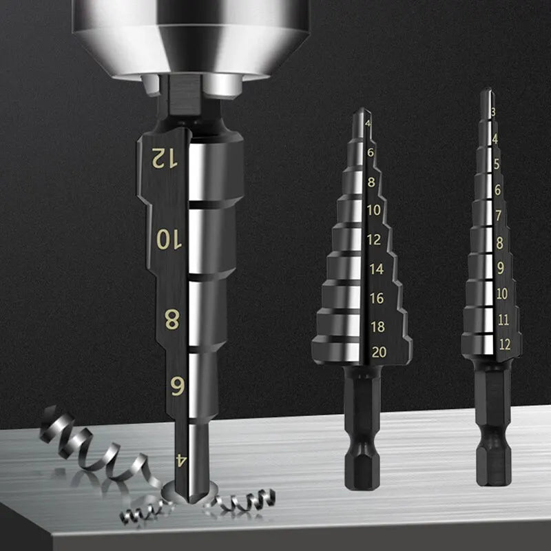 3Pcs  Straight Groove Step Drill Bit 3-12mm 4-12mm 4-20mm