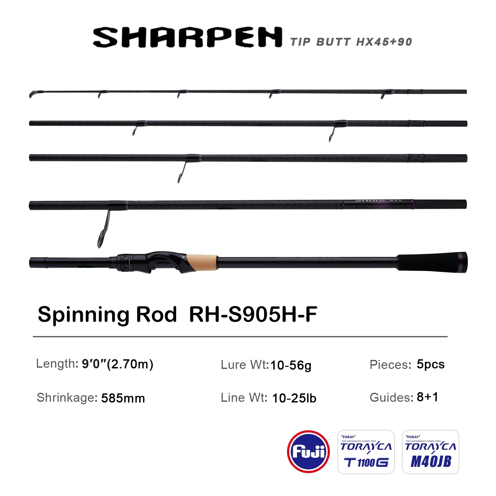 PURELURE SHARPEN Soft Lure Long Spinning and Casting XF/MF Action Rods FUJI Components Bass Pike Rod Fishing Rod Spinning Reel