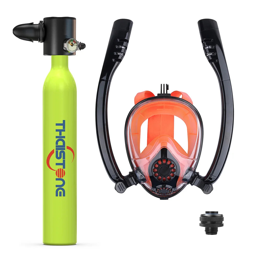 THAISTONE Diving Tank with Snorkel Mask 0.5L Mini Scuba Portable Lungs Oxygen Cylinder Full Face Diving Mask 5-10 Mins