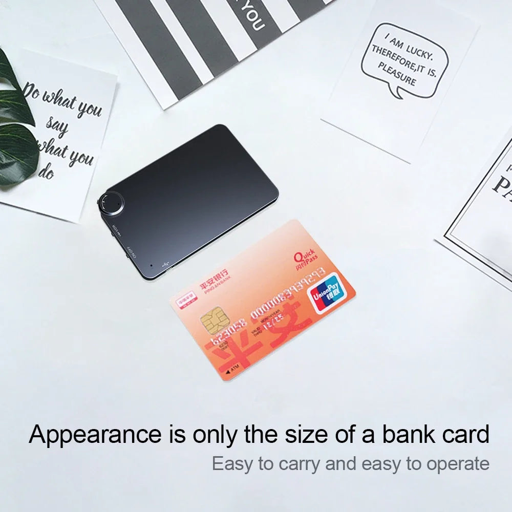 Capture every word clearly with this ultra-thin digital voice recorder—offering up to 150 hours of recording time in a sleek, compact design!