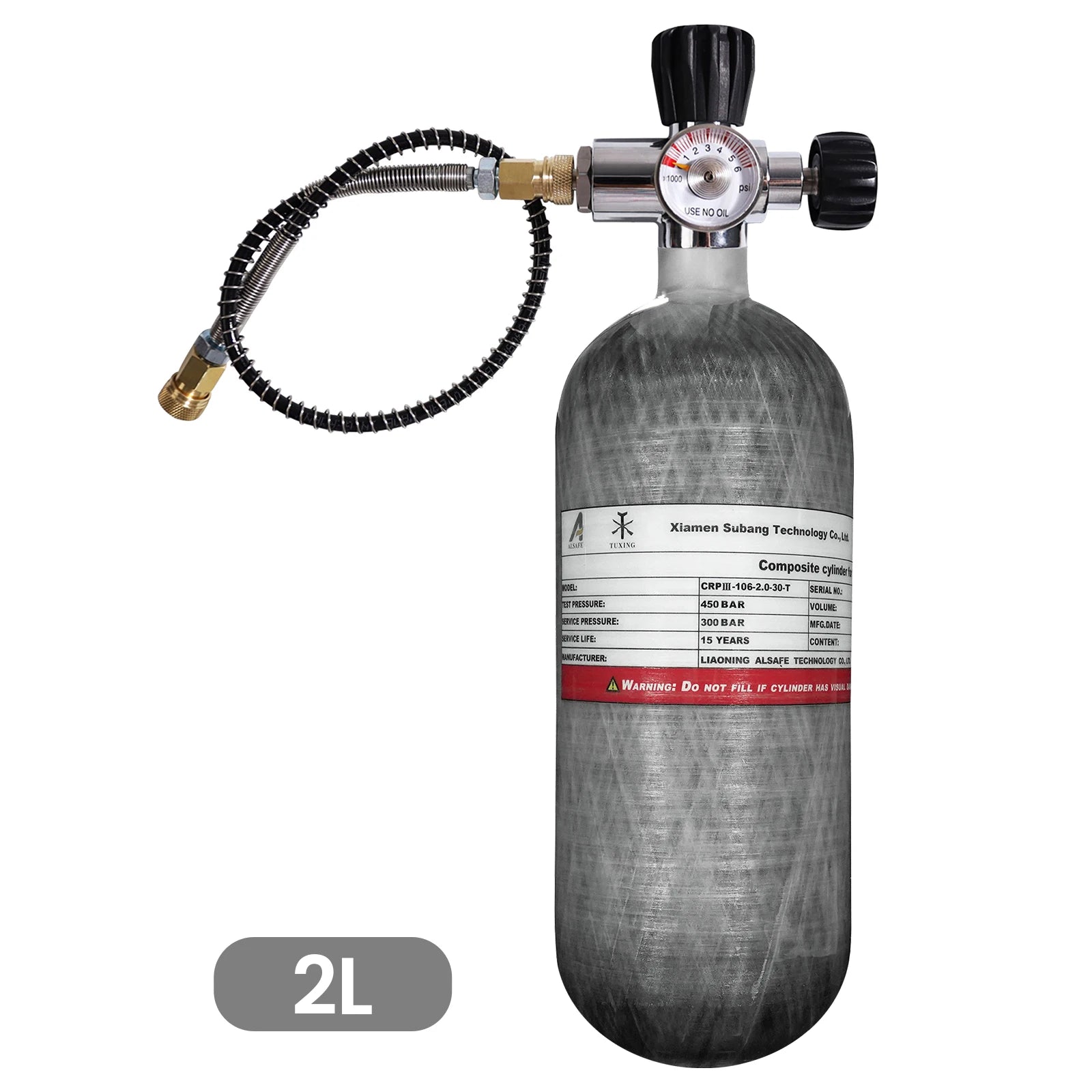 TUXING 4500Psi 2L Carbon Fiber Cylinder High Pressure Tank Scuba Diving Tank with Fill Station Regulator Joint Valve M18*1.5
