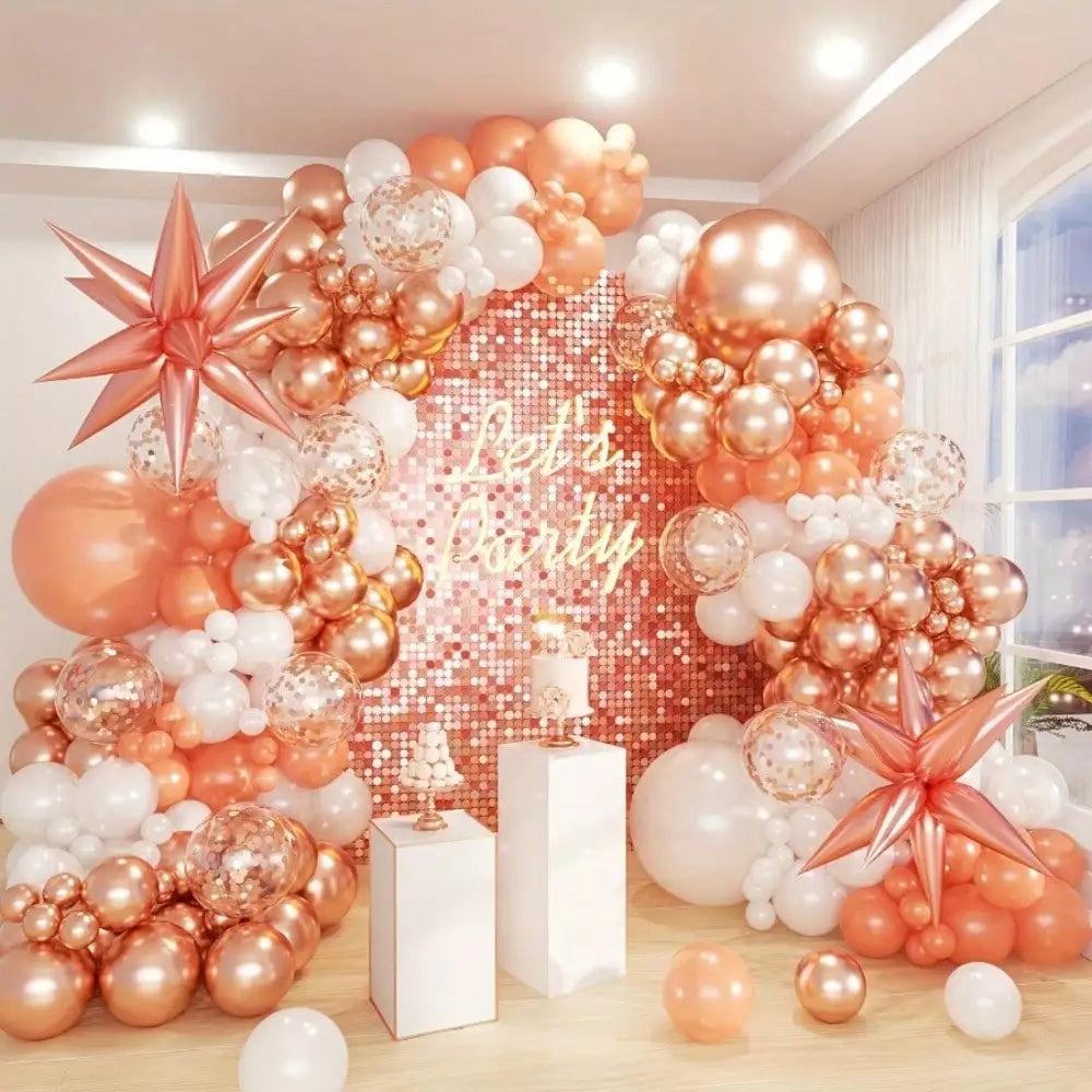 99pcs Rose Gold Orange White Balloon Garland Arch Kit, Star Foil Balloon & Gold Confetti Balloons, Boho Beach Wedding Bridal Shower Birthday Party Decor Supplies