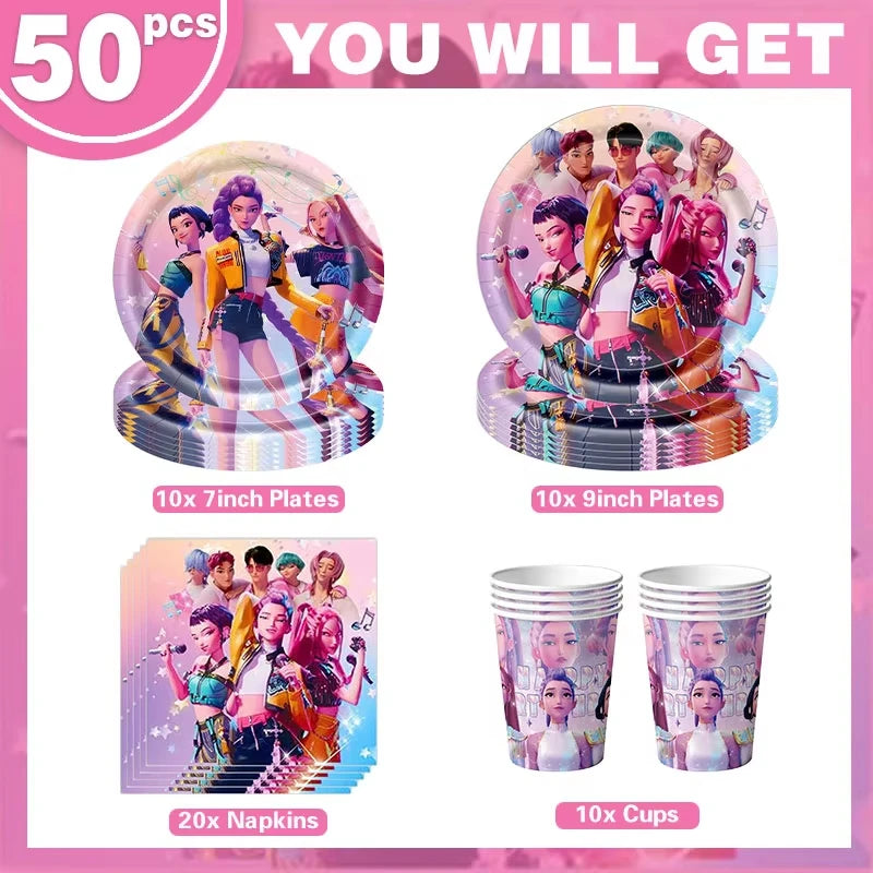 Happy Birthday Party Decoration Character Anime Tableware Plate Cup Balloon Set Banner Backdrop Gift Bag Keychain Party Supplies