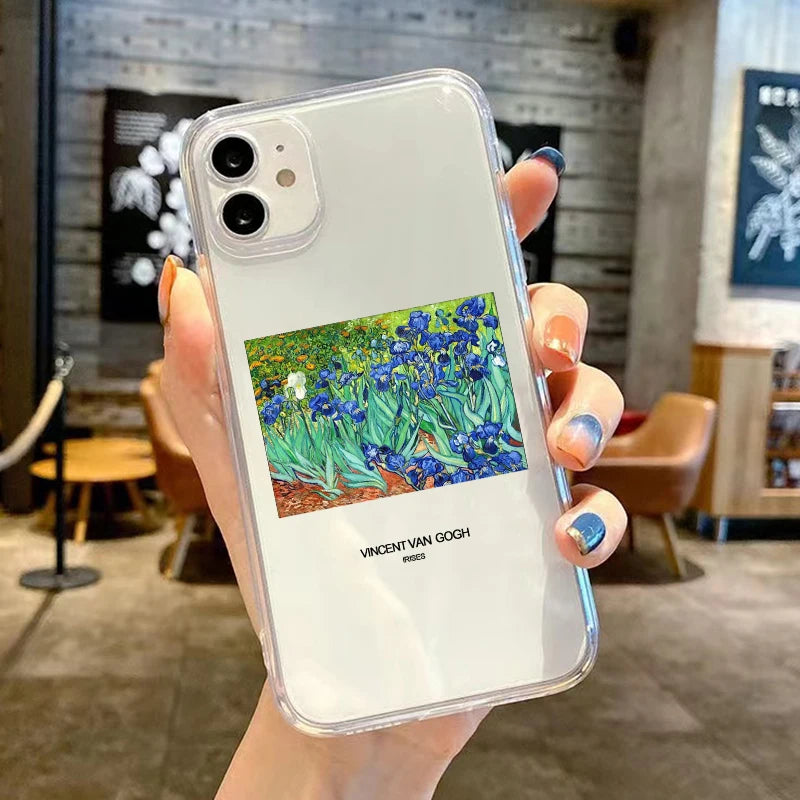 Retro Van Gogh Oil Painting Phone Case For iPhone 11 14 15 Pro Max 12 Mini 13 SE20 7 16Plus X XS XR Transparent Soft Cover Shell