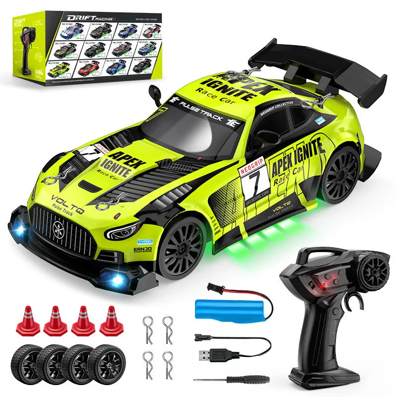 2.4G Wireless 4WD Drift RC Car 1:24 Scale With Cool Lights Stepless Speed Kids Remote Control Vehicle Christmas Birthday Gift