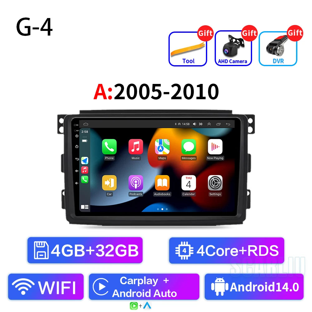 For Smart Fortwo 451 2005 - 2010 2010-2015 Multimedia GPS Navigation DSP RDS 4G SWC CarPlay 2Din 9inch Android Auto Car Radio