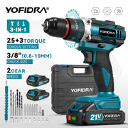 YOFIDRA 3 IN 1 25+3 Torque Electric Impact Drill  Handheld Cordless Impact Drill Woodworking Power Tool For Makita Battery Pin