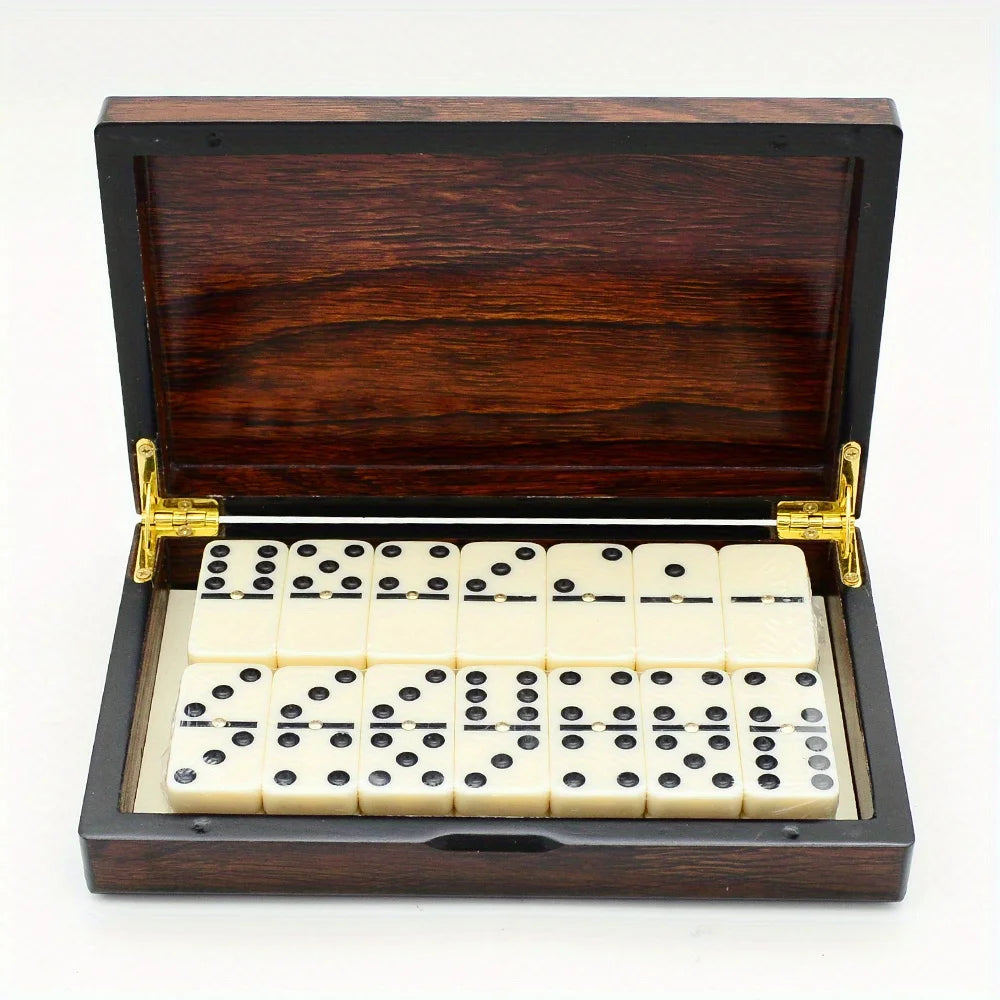 Classic Six-Dot Premium Wooden Domino Set for Family Fun with Elegant Storage Box, Travel-Friendly