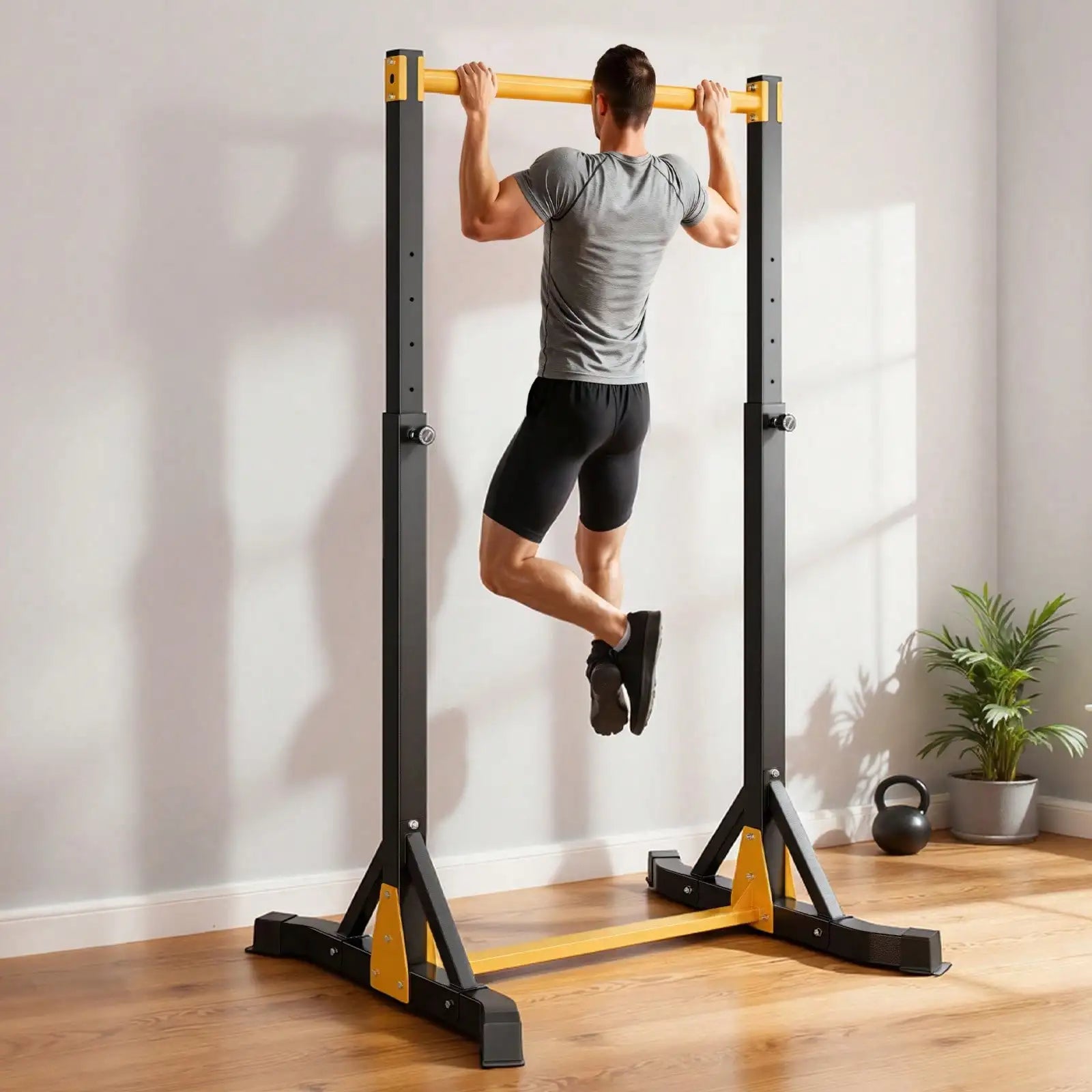 Pull Up Bar, 330 LBS Power Tower Dip Station, Workout Dip Station With H-Shaped Stable Base & Back Pad, Adjustable 12 Level Height Free Standing Chin Up Bar For Back, 4-Level Adjustable Back Pad