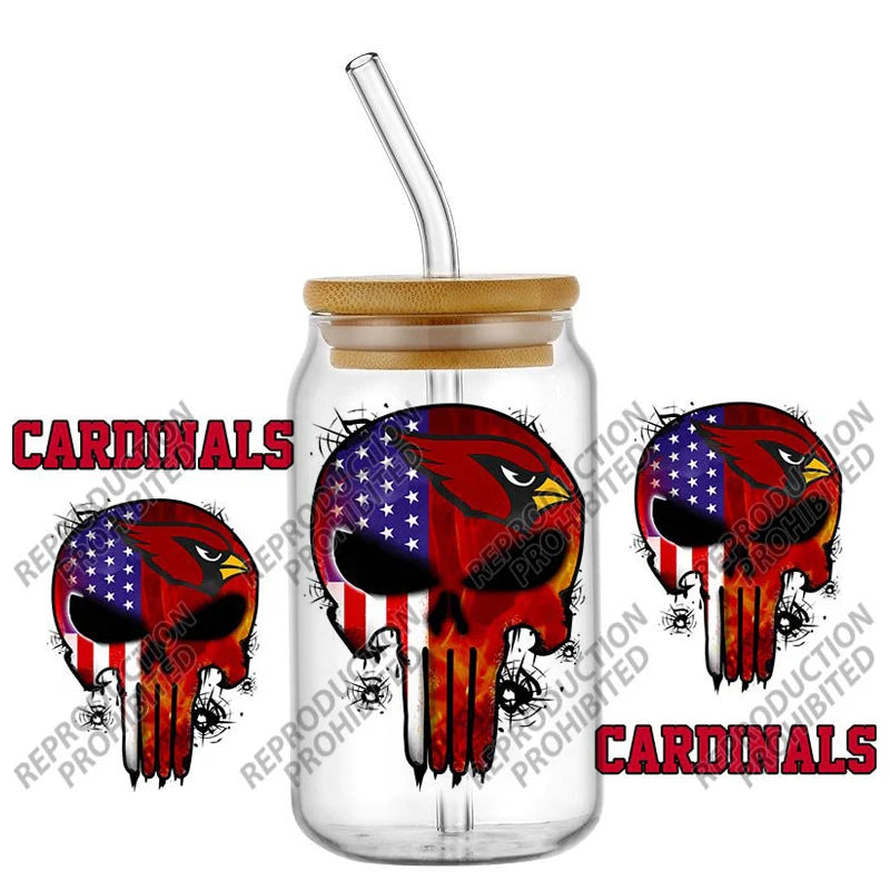 High Quality ‌3D Skull Sports Team Decal UV DTF Cup Wrap for 16oz Libbey Glasses Can DIY Mug Transfer Stickers