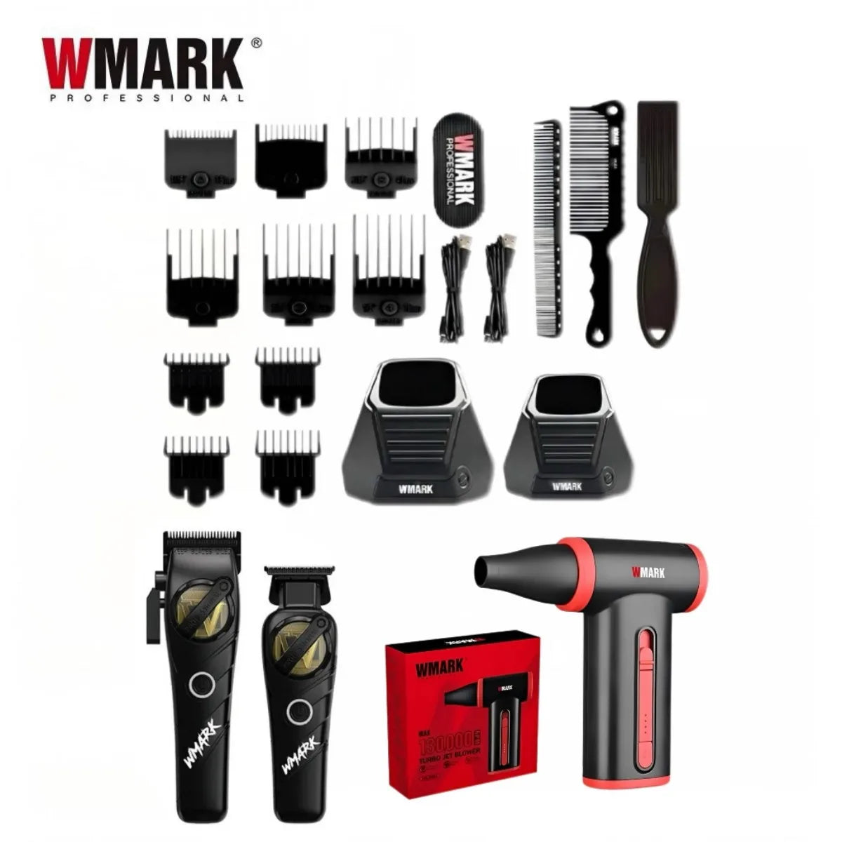 WMARK Hair Trimmers 5 in 1 Barber KIT Professional Shaver Hair Dryer and Spray Bottle Gift Box Trimmer NG-8637 NG-8613 NG-TB001