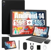 URAO 11 Inch Tablet Android 14GB RAM 64GB ROM 6800mAh IPS HD Touch Screen with Keyboard Protective Case Mouse Stylus 8 in 1 Kit