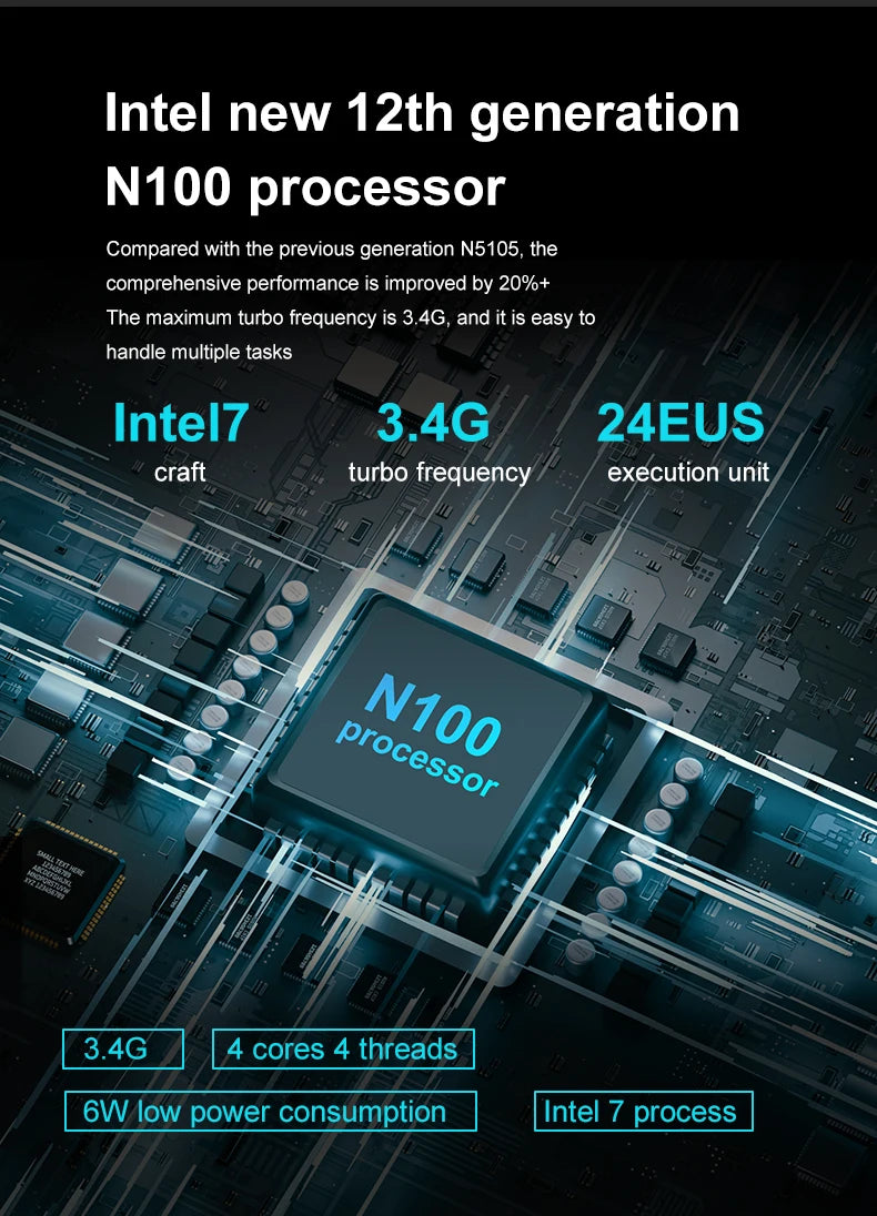 Experience powerful performance with this Intel N100 mini PC—quad-core processor with Turbo Boost up to 3.4GHz, 8GB LPDDR5 RAM, 256GB storage, 4800Hz dual RJ45 LAN with firewall, Windows 11, and 4K support for smooth multitasking and secure networking!