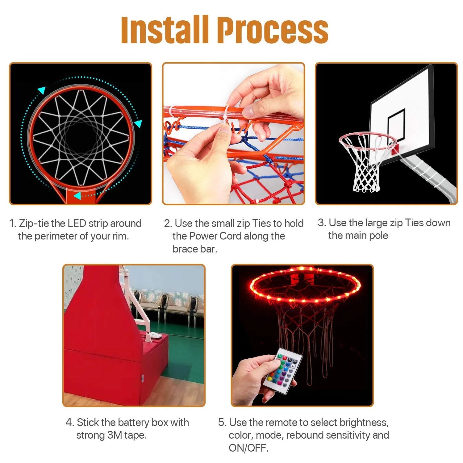 LED Basketball Hoop Rim Lights, Battery-powered Light Remote Control 16 Color Change by You Gift for Kid Play at Night, Outdoors