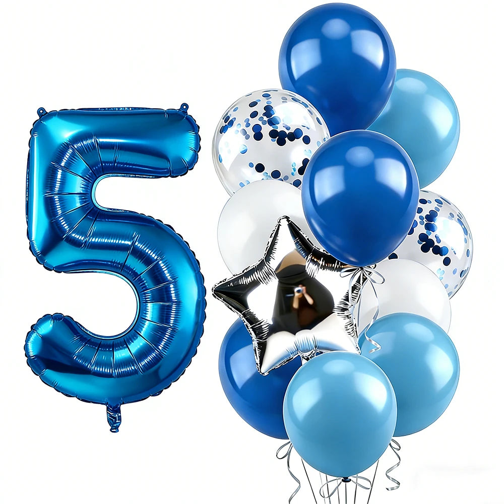 12pcs Blue 32inch Number Foil Balloon Star Confetti Latex Balloon Birthday Party Kids Adult Wedding Anniversary Globos Supplies
