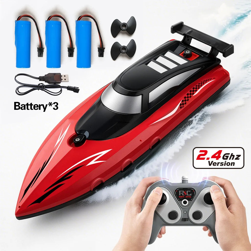 RC Remote Control Speed Boat 2.4GHz High-Speed Racing Boat Dual Propeller Waterproof Electric Toy for Kids Pool Lake Outdoor Fun
