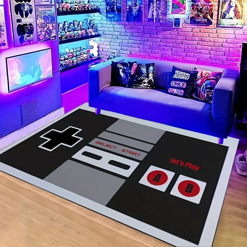 Game Area Rugs 3D Printed Player Home Non-Slip Crystal Floor Mat Retro Gamepad Gaming Rug for Living Room Decor Gift for Friend