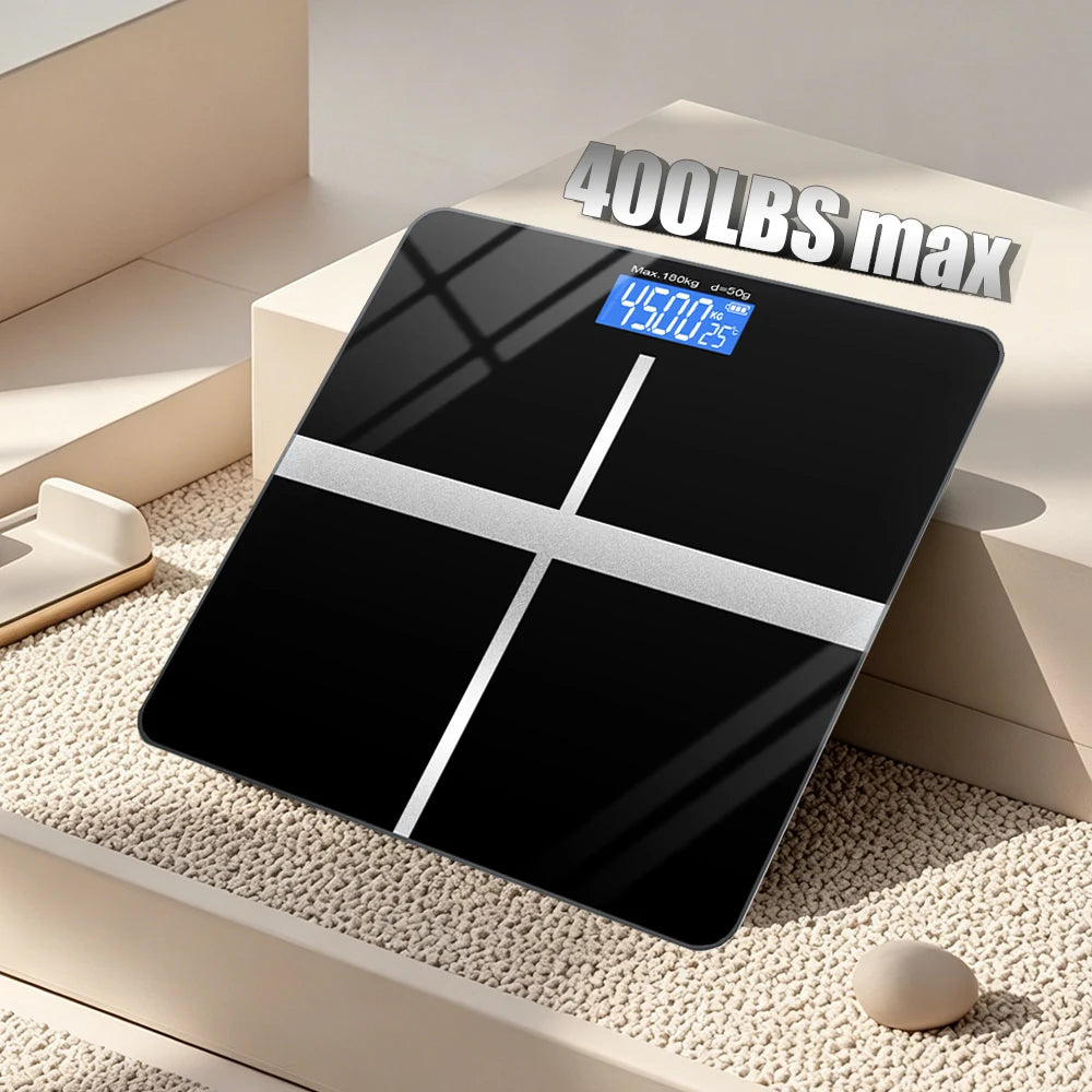 ZNLYRION Digital Bathroom Scale 180kg 396lb Electronic Body Weight Scale with LCD Display Tempered Glass Platform High Precision Sensor Household Personal Health Scale for Bathroom Gym