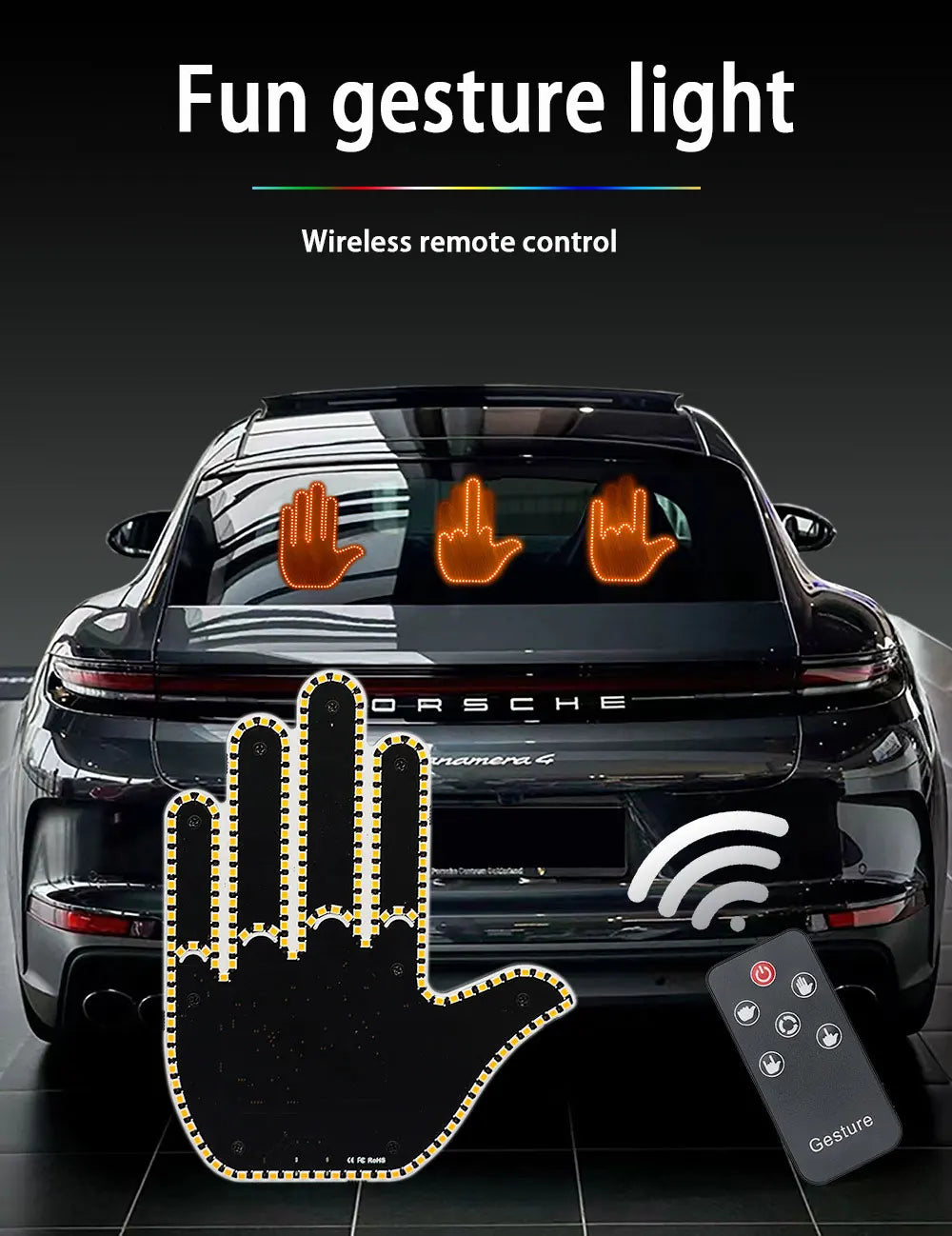 Car Finger Light With Remote Control Cool Funny Remote Control Led Lighting Road Rage Middle Finger Gesture Palm Light Accessory