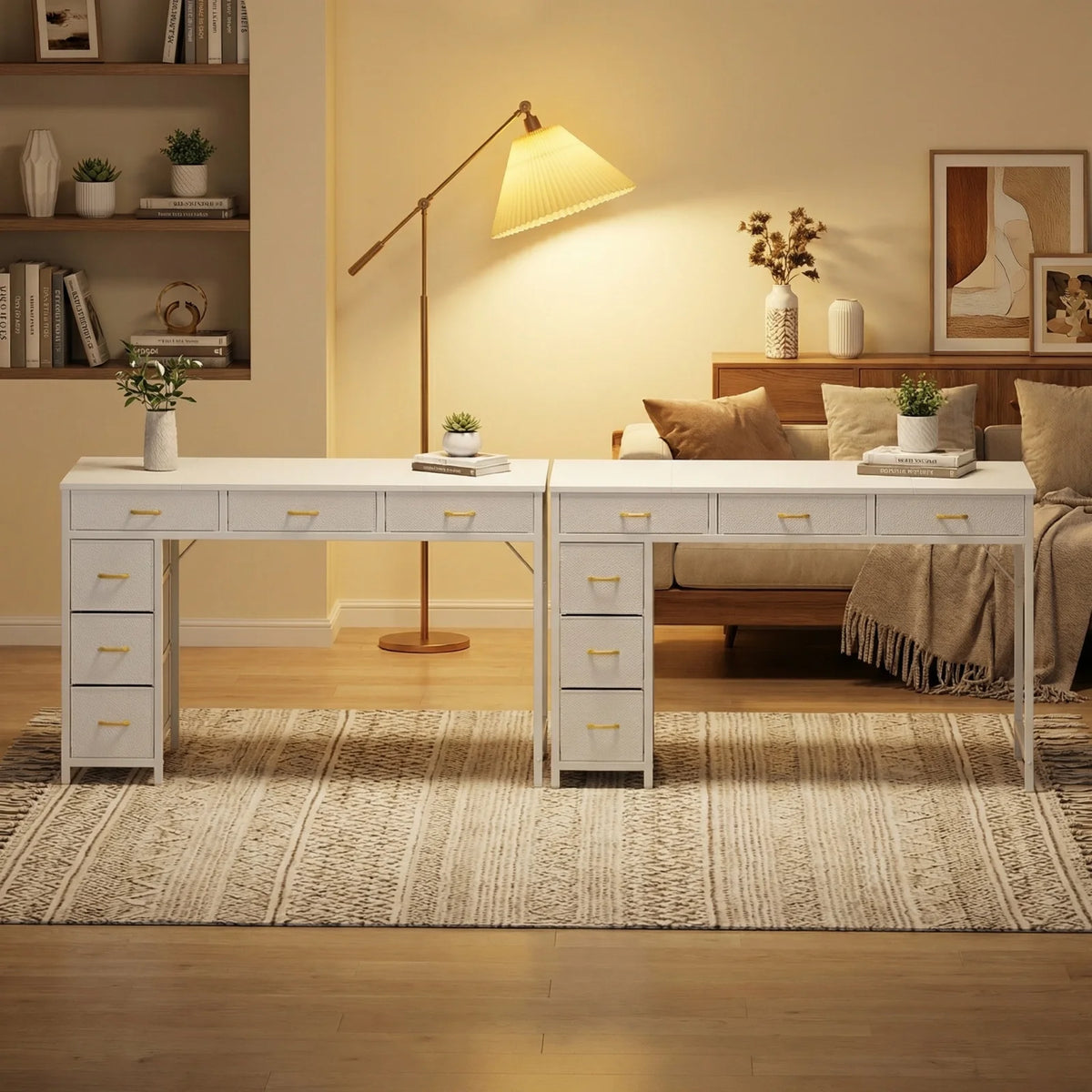 47 Inch Office Desk with Storage, Computer Desk with 6 Drawers, Wood Writing Desk for Home Office, Bedroom, Gaming, Study